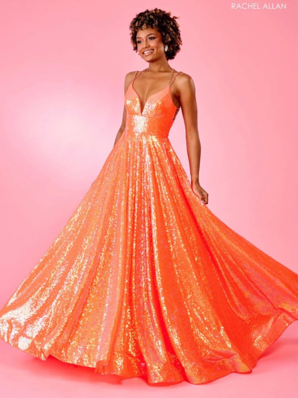 Rachel Allan Sequenced Prom Dress 70130 Tangerine Size 2, 4 and 6